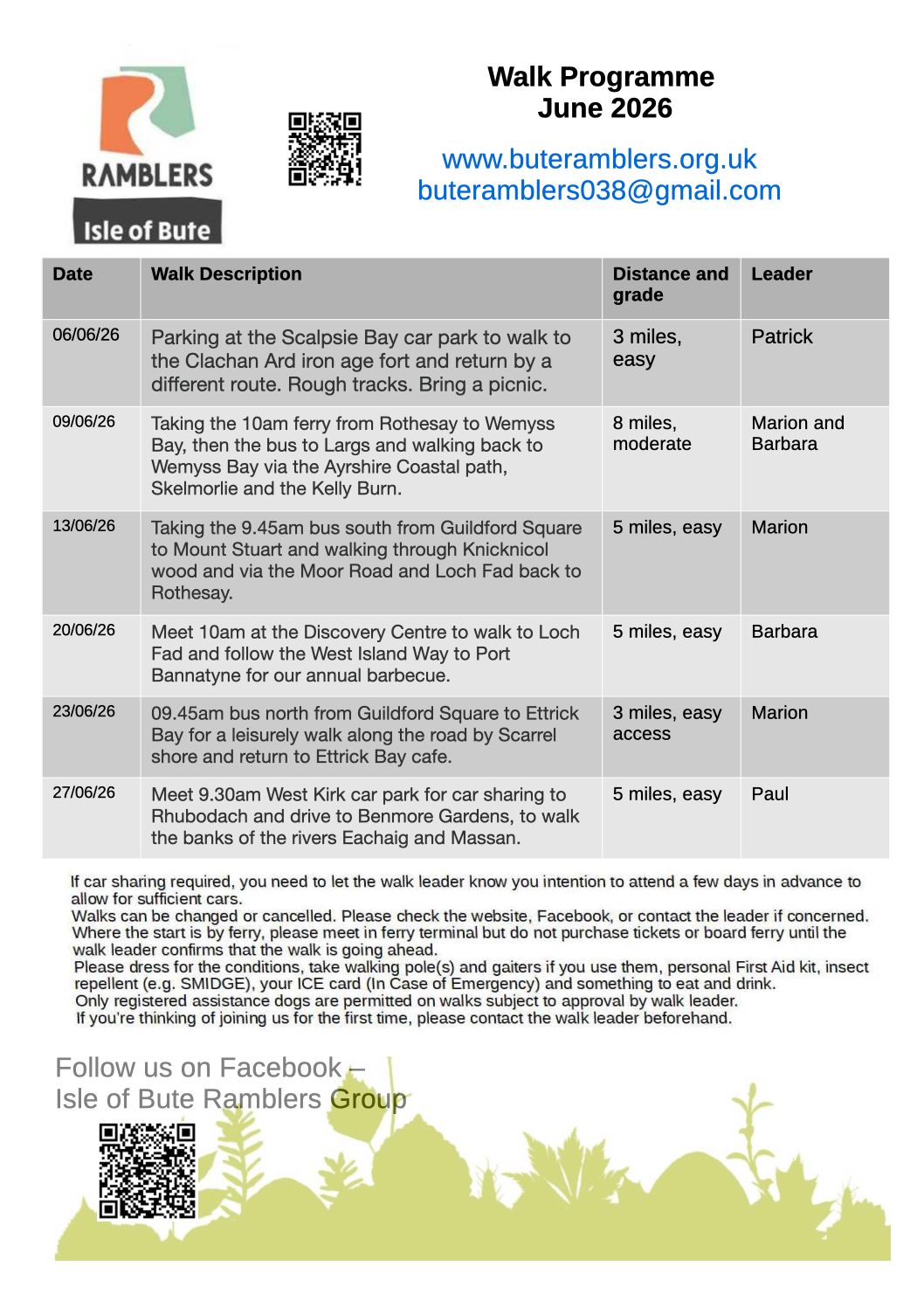 Walks programme June 2026